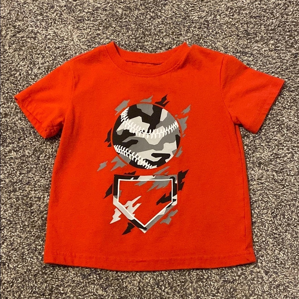 Red Baseball Shirt with Black Camo